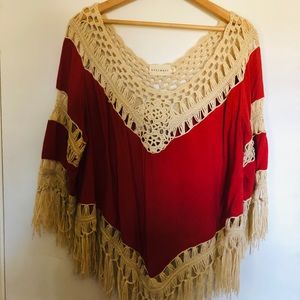 🧶 Burnt Orange Fringe Boho Top 🧶